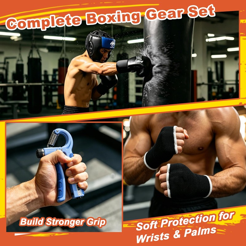 11 PCS Boxing Gear Set with Headgear Complete Boxing Training