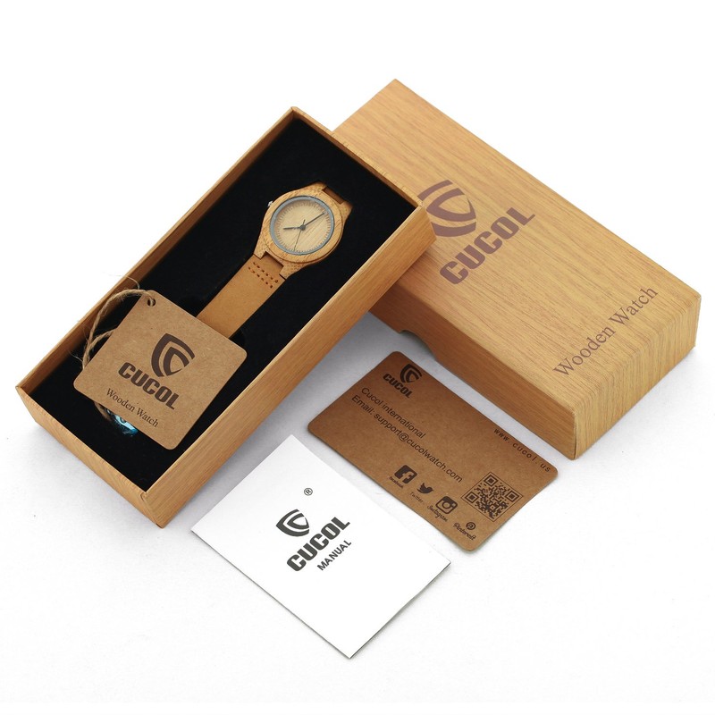 CUCOL Womens Wooden Bamboo Watches Leather Strap with Gift Box