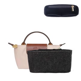 Small Bag Organizer Insert for Longchamp Mini Bag, Felt Purse Organizer Insert Fit Small Tote Bag Handbag with Multi-Pocket (Black, 16 * 8 * 5cm)