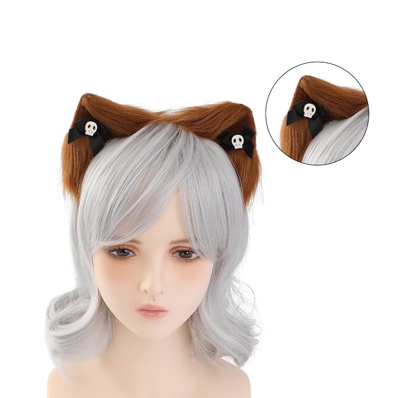 TQUXNGA Katzenohren-Haarbänder mit Totenkopf-Schleife, Anime-Themen, Versammlungen, Haarband, Film-Enthusiasten, Plüsch-Stirnbänder für
