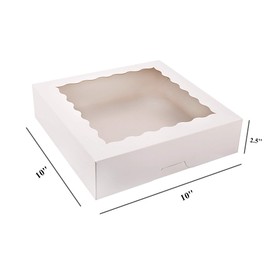 Tcoivs 20-Pack Pie Boxes 10" x 10" x 2.5", Cookie Boxes, Bakery Boxes with Window for Muffins, Donuts and Pastries (White)