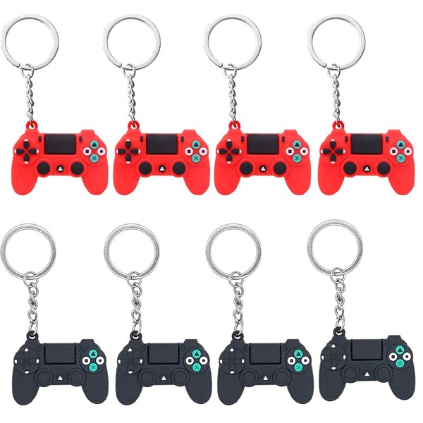 JIEOU Video Game Keychain, 8 PCS Game Controller Key Ring, for Mini Game Handle Keychain Video Game Party Favors Red