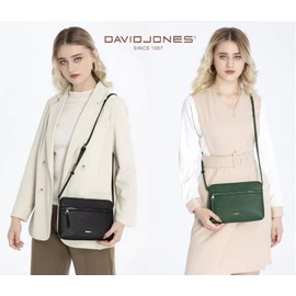 David Jones - Women's shoulder bag - small flat shoulder bag with imitation leather - classic elegant city clutch bag - 2 compartments - phone bag shopping travel, Blue, One Size, Stylish