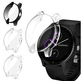 ivoler 3 Pieces Case with Screen Protector for Garmin Vivoactive 3 Music (Not Vivoactive 3), Full Coverage, Shockproof, Scratch-Resistant, Protective Case, Ultra Thin, Soft TPU Screen Protector, 2 Clear + 1 Black