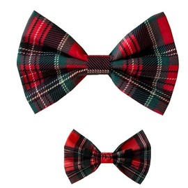 New Dogs Bow Tie Tartan cotton Elastic Band attach COLLAR ACCESSORY Handmade UK (Large Tartan poly cotton)