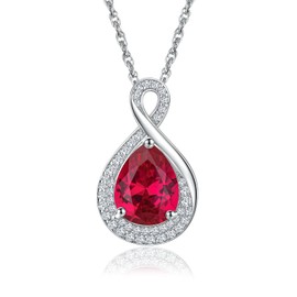 RANDES July Birthstone Necklace Red Ruby Infinity Necklace 925 Sterling Silver Pear Gemstone Pendant Necklaces for Women