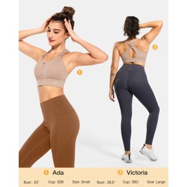 VFUS High Impact Sports Bras for Women Zip Front Adjustable Straps Full Support Bra for Plus Size (Medium, Taupe)