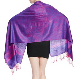 Glory Max Large Two Tones Vintage Paisley Jacquard Pashmina Shawl Wrap Scarf (Pink Purple)
