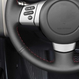 Loncky Car Custom Fit Black Genuine Leather Carbon Fiber Steering Wheel Cover for Toyota FJ Cruiser 2007 2008 2009 2010 2011 2012 2013 2014 OEM Interior Parts Accessories