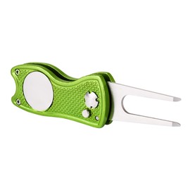Mile High Life All Metal Foldable Golf Divot Tool with Pop-up Button & Magnetic Ball Marker (Lime Green Fish)