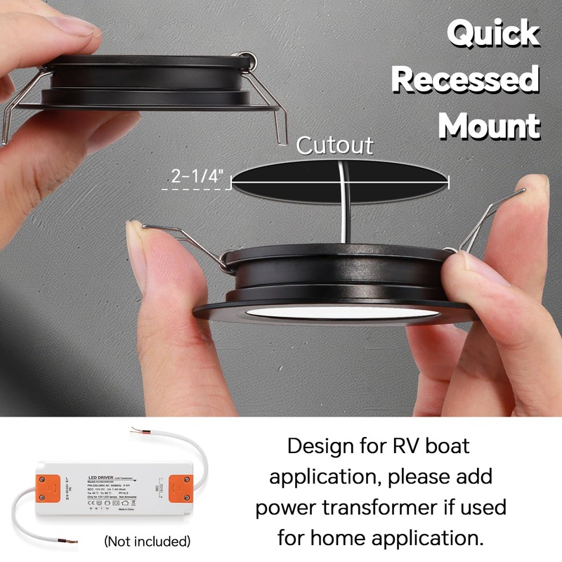 acegoo RV Recessed Ceiling Light 2-3/4” 12V Dimmable LED Puck