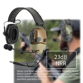 COMBATGEAR Hearing Protection Ear Defender Tactical Headset+Gel Earpads Noise Reduction NRR 23dB for Hunting Range Mowing (Style 1, Coyote Brown)
