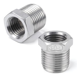 2 Pack 3/8 to 1/4 Npt Reducer, 3/8" Male to 1/4" NPT Female Adapter, Pressure Washer Adapters 304 Stainless Steel Thread Reducers Fittings Hexagonal Bushing Water Pipes Adapter for Reducer Pipe