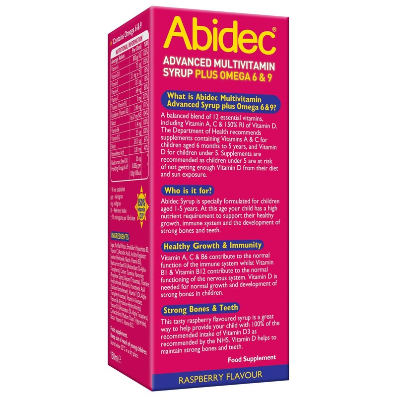 Abidec Advanced Multivitamin Syrup Plus Omega 6 & 9 Raspberry