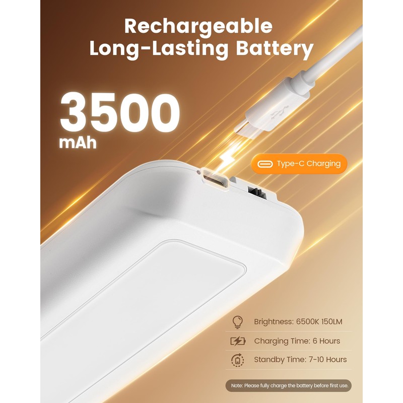 SURAIELEC Rechargeable Under Cabinet Light with Wall Switch, 3500mAh Under