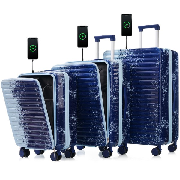 Udorich Convenient 3-Piece Luggage Set with Front Pocket and USB