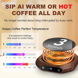 Coffee Warmer, Electric Coffee Warmer for Desk with 3 Temperature Settings, Cup Warmer for Drinks, Drinks, Tea, Suitable for Office and Home, Dark Wood Grain Yellow (Black)