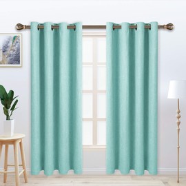 LORDTEX Linen Look Textured Blackout Curtains with Thermal Insulated Liner - Heavy Thick Grommet Window Drapes for Bedroom, 50 x 84 Inches, Seafoam, Set of 2 Panels