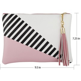 B BRENTANO Vegan Clutch Bag Pouch with Tassel Accent (Blush)