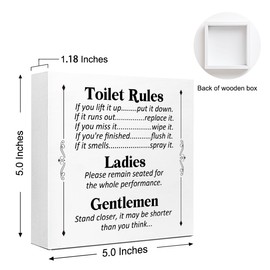 WUZYOU Retro Toilet Rules Lift It Up Put It Down Wood Block Sign, Funny Bathroom Wood Box Sign Shelves Decor, Humorous Bathroom Decor for Toilet Table Shelf 5x5x1 INCH