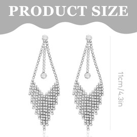 SULIUDAJI 1 Pair of Silver Hanging Earrings, Silver Rhinestone Tassel Earrings, Shiny Long Chandelier Earrings, Slimming Shape for Diamond Face, Crystal Linear Earrings Jewellery