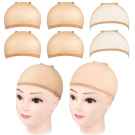 6Pcs Wig Caps, MORGLES 4Pcs Nylon Wig Caps with 2Pcs Mesh Net Wig Cap Stocking Wig Caps for Lace Front Wig Nude Cap for Women