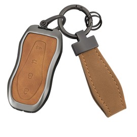 HIBEYO Key Fob Cover Compatible with Geely Atlas Pro Gili Boyue Tugella Azkarra FY11 Emgrand GS X6 EC7 SUV Accessories Leather& Zinc Alloy Key Case Protector-D Type Brown