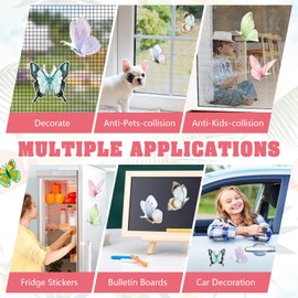 MWOOT 12 Pieces Butterfly Screen Door Magnets Decorative,Flexible Double Sided Screen Door Decals, Screen Door Protector Decorative Protect for Pet Bird Strike(6 Styles)
