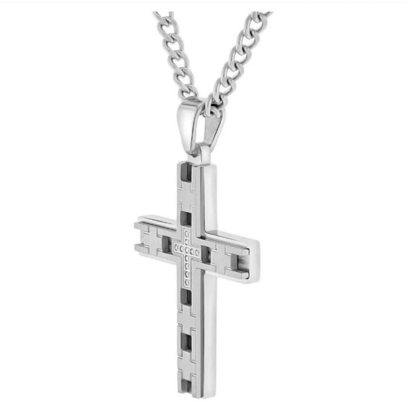 Believe by Brilliance Cross Pendant Necklace Men’s 24' Stainless Steel