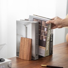 Muso Wood Wooden Bookends, Thick, Non-Tumble, Bookstands, Stylish, Sturdy and Firm, Tabletop Storage (1 Pair Pack, Acacia)