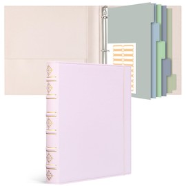 Ospelelf Vintage Hardback 3 Ring Binder 1 Inch, Professional Leather Binder Organizer D Ring Fits 8.5" x 11", 5 Index Dividers with Tabs & Label Stick,Elastic Closure Office Supplies Pink