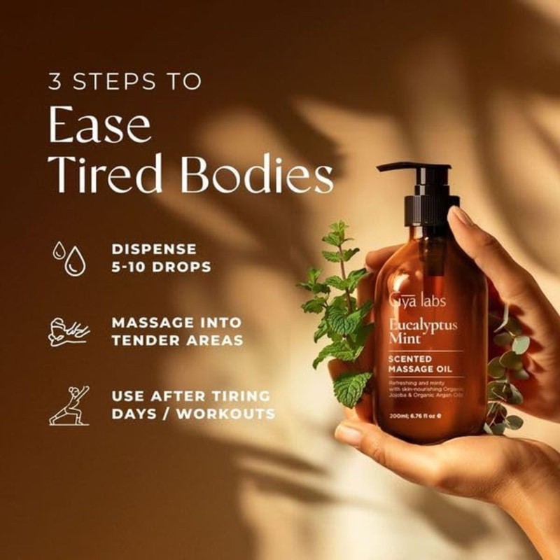 Gya Labs Eucalyptus Mint Massage Oils for Massage Therapy -