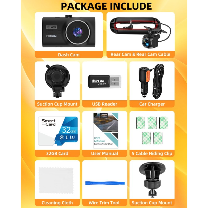 Dash Camera for Cars,1080P Dash Cam Front and Rear with