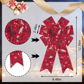 Estivaux 2 Pieces Christmas Bows for Wreath, Merry Christmas Wreath Bows Red Velvet Bows Xmas Snowflake Craft Bows Ornaments Winter Tree Bows for Front Door Christmas New Year Decorations