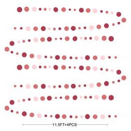 46Ft Burgundy Dusty Pink Circle Dots Garland Party Decorations Maroon Pink Hanging Paper Polka Dots Streamer for Girls Birthday Wedding Bridal Shower Baby Shower Engagement Graduation Party Decor
