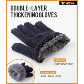 KEECOW Men's Winter Gloves Touchscreen Warm Thermal Fleece Knitted Gloves for Outdoor Sports Running Cycling Leisure, navy