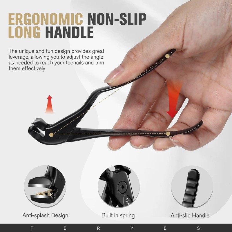 FERYES Ergonomic Non-Slip Long Handle Nail Clippers for Seniors, Unique