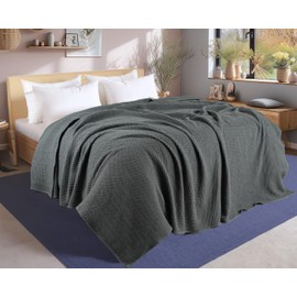 Tex Trend 100% Cotton Blankets King Size – Durable and Versatile Waffle Weave Blankets for Year Round Coziness – Breathable & Lightweight - Grey (90”x108”)