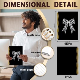 LUKIPOM Coquette Gothic White Lace Bow Notebook Journal, Preppy Girly Aesthetic Journal for Women, Bow Spiral Notebook 5.5x8.3, Coquette Preppy Journal for Office School Supplies