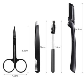 VOANZO 11pcs Eyebrow Grooming kit Eyebrow Razor kit Women Men Eyebrow Kit with Eyebrow Brush Eyebrow Scissor Leather Case for Beginners