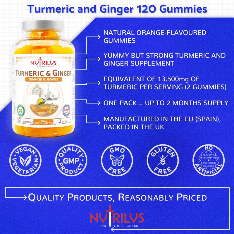 Turmeric and Ginger 120 Natural Orange Gummies - High Strength,