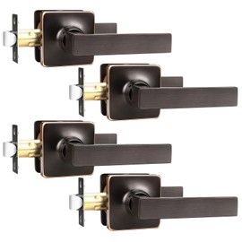 GOBEKOR 4 Pack Passage Door Handles Oil Rubbed Bronze Hall Closet Door Handles Interior Lever Door Handles Square Keyless Passage Levers Bronze Door Hardware