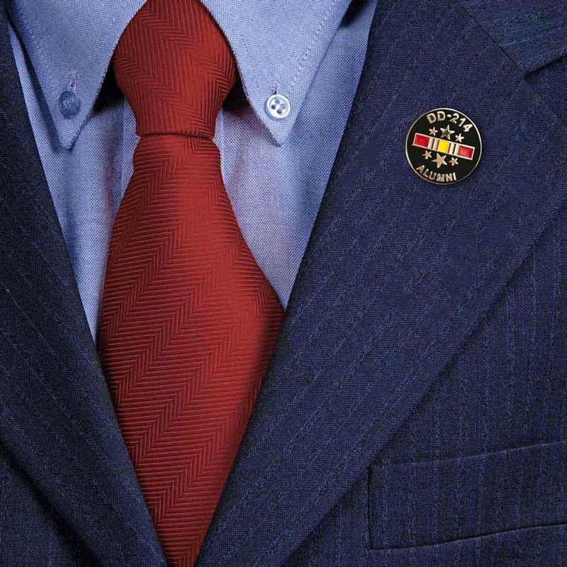 DD214 Lapel Pin with National Service Ribbon and Stars Hat