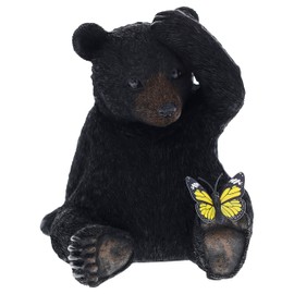 Top Brass Whimsical Sitting Black Bear and Butterfly Figurine - Lodge, Cabin Decor