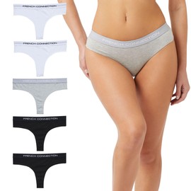 French Connection Cotton Thongs For Women – Pack of 5 Ladies Thongs – Soft, Stretchable, and Comfortable Knickers (Small)