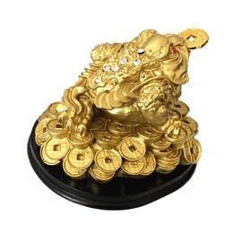 Feng Shui Money Frog (Three Legged Toad) Hold Two Ignots on a Pile of Money for Wealth Luck