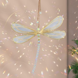 Sun Catchers for Windows, Rainbow Sun Catcher Dragonfly Crystal Suncatcher for Garden, Home Windows Decor Dragonfly Gifts Garden Ornament,White,15X15cm (Dragonfly)