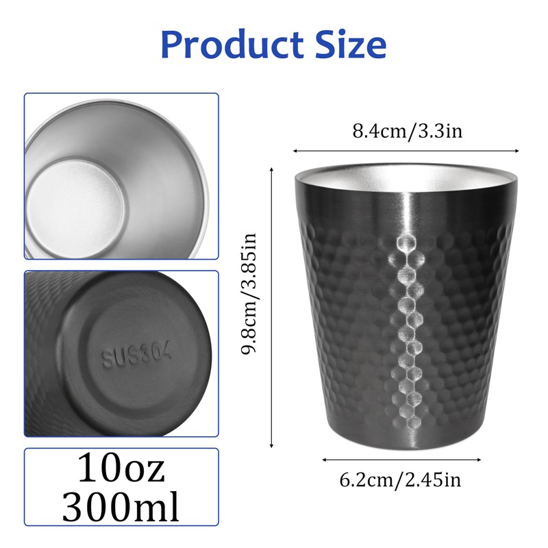 TIICOO Stainless Steel Cups 2 Packs 300 ml, Stackable Double