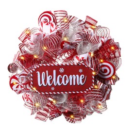 Christmas Mesh Wreaths for Front Door with Lights,Artificial Christmas Decoration Wreath Holiday Thanksgiving Fall Winter Decor (Design A)