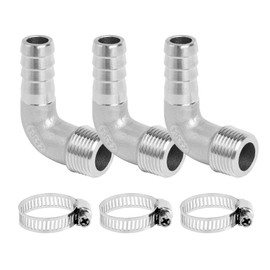 ChillWaves 304 Stainless Steel Air Hose Fittings, 90 Degree Elbow Hose Barb Fittings 3/8" Barb x 1/8" NPT Male Thread Adapter with Hose Clamps(3-PACK)
